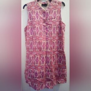 Cynthia Rowley 100% Linen Pink Mini Dress with Paisley Tank Style Size 14